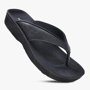 Women's Size 10 Aerothotic Slip On Recovery Flip Flop, Matt Black, NWT